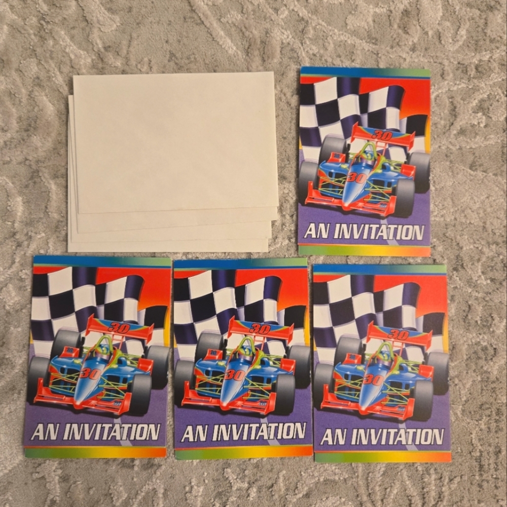 Set Of 4 Vintage 1990s Y2k Race Car Party Invitations & Envelopes